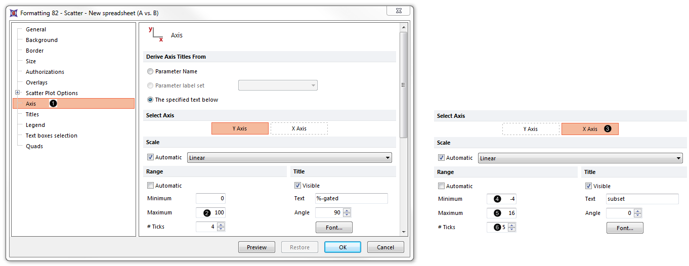 Figure 7.  Adjusting range of the Scatter Plot from the Formatting dialog