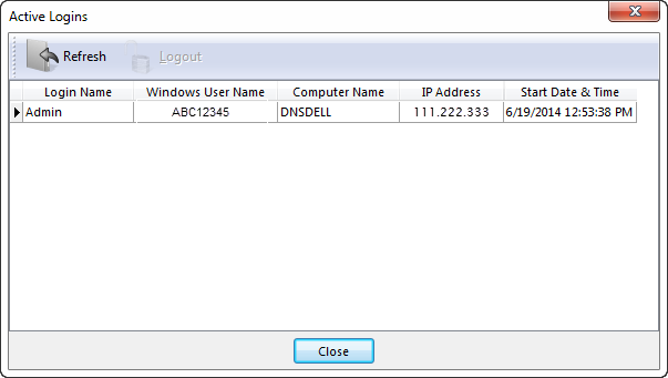 Figure 38.4  Active Logins Dialog