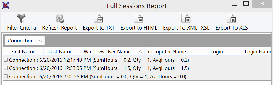 Figure 38.43 A report after being grouped by Connection