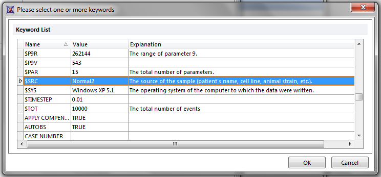Figure T10.10  Selecting an FCS Keyword to use in the Data List