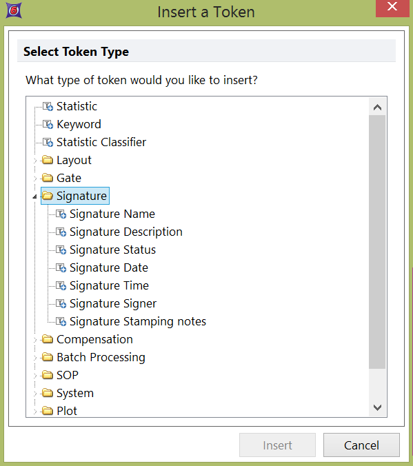 Figure 33.7 Signature tokens available in FCS Express.
