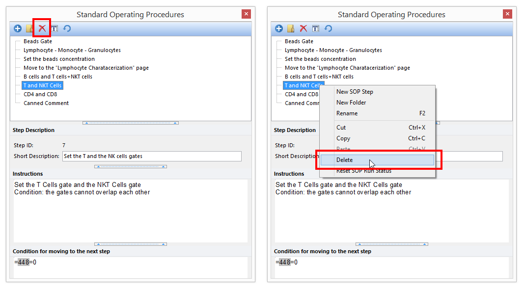 Figure 35.6 Deleting SOP steps.