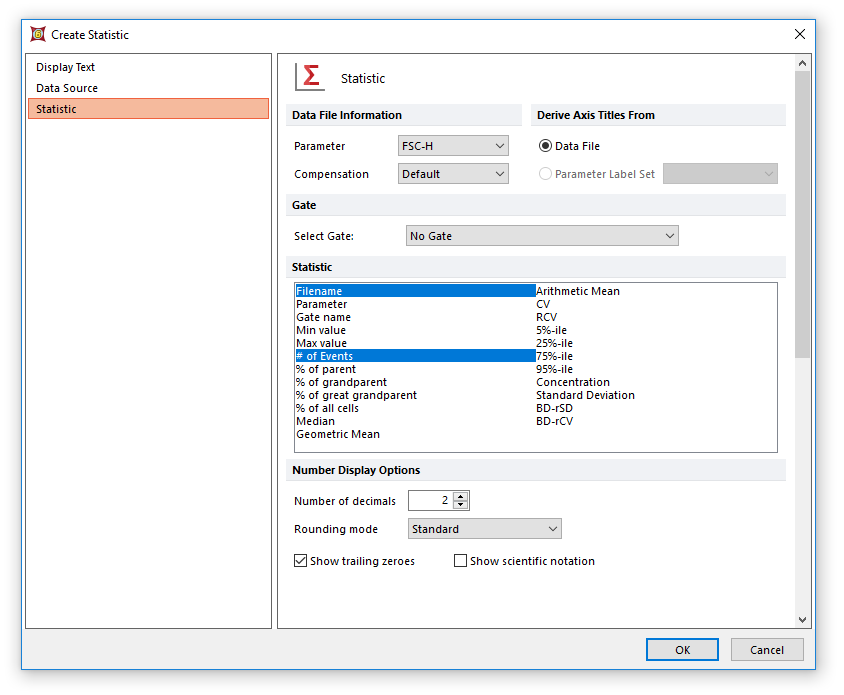 Figure 11.16 - Selecting the parameter, compensation, and statistics to insert in the spreadsheet cells. 
