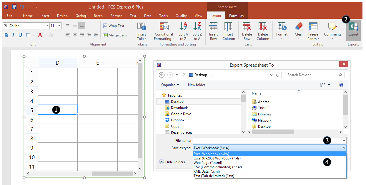 Figure 11.20 How to Export a Spreadsheet created whitin FCS Express.