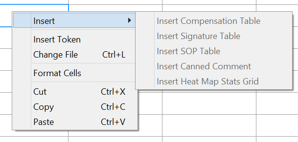Figure 11.5 - The available options for inserting tables in a spreadsheet.