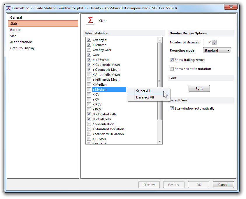 Figure 9.59 Select/Deselect All statistics