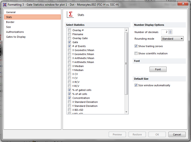 Figure T22.11  Stats Category of the Statistics Window Format Dialog