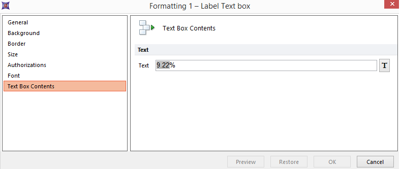 Figure 6.2 -  Label Text Box (for quadrant derived text boxes) Dialog