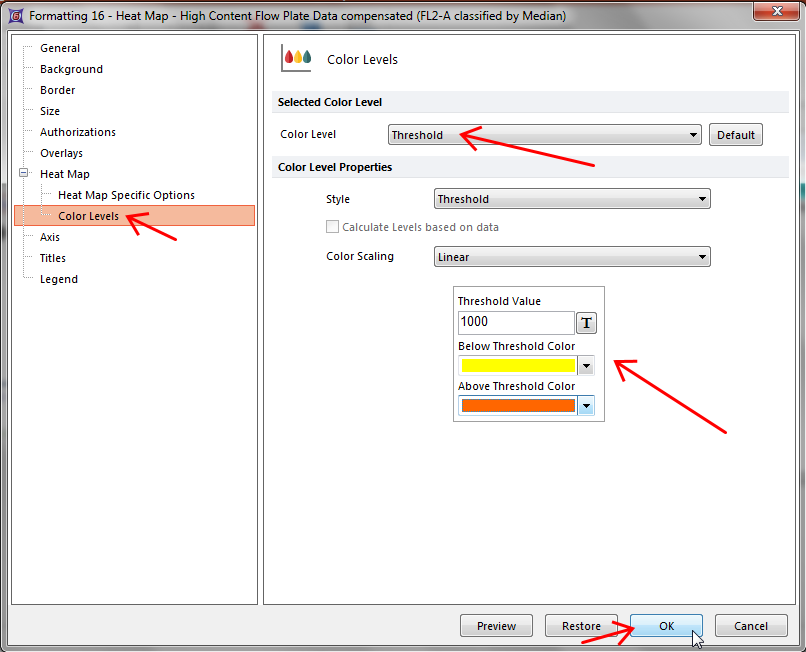 Figure T18.12  Defining a Threshold to Display as a Color Level in a Heat Map