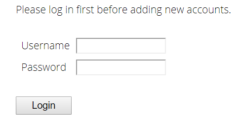 Figure 38.16 - The log in screen presented on the web page if "Require Logging in to an existing account before creating new users" is checked. 