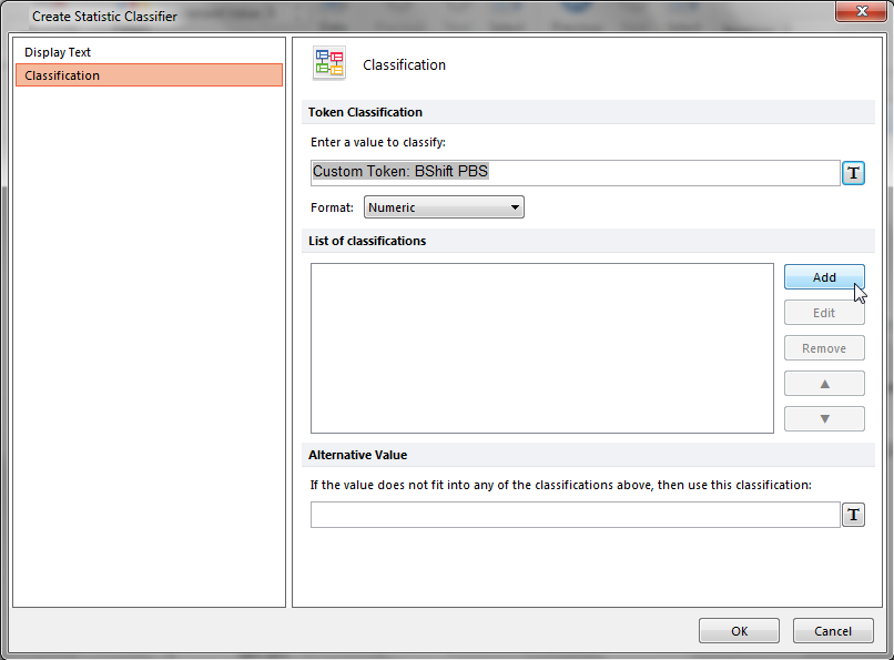 Figure T16.32  Adding the List of Classifiers in the Create Statistic Classifier Dialog