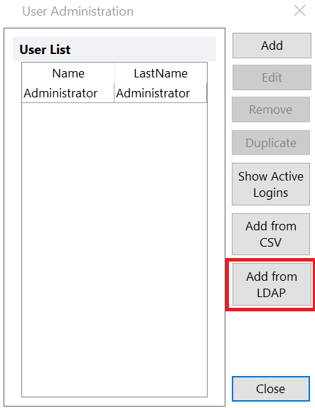 Figure 18.27 The User Administration Dialog with Add from LDAP highlighted. 