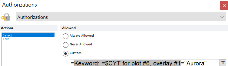 Figure 5.286Authorizations window showing proper syntax for text-type tokens to return a true/false value.
