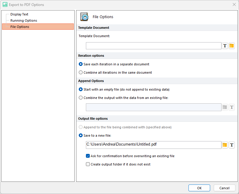 Figure 8.42 PDF Form File Options