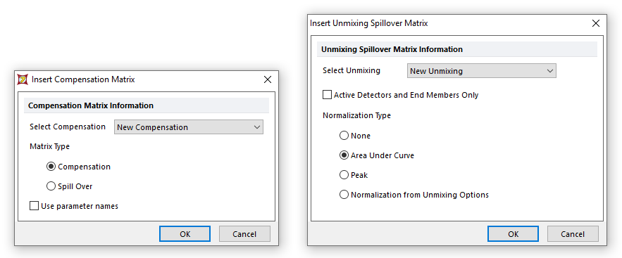 Figure 9.69-  Right click in a text box or spreadsheet cell to insert compensation or unmixing matrices. 
