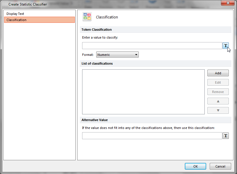 Figure T16.30  Create Statistic Classifier Dialog - Classification Category