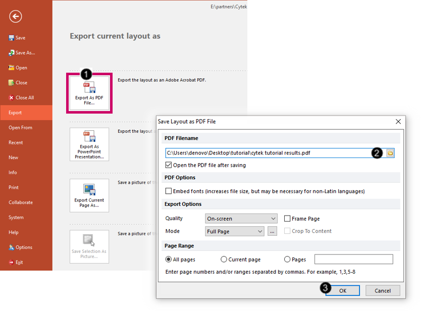 Fig. T34.28. Exporting the layout as a PDF file