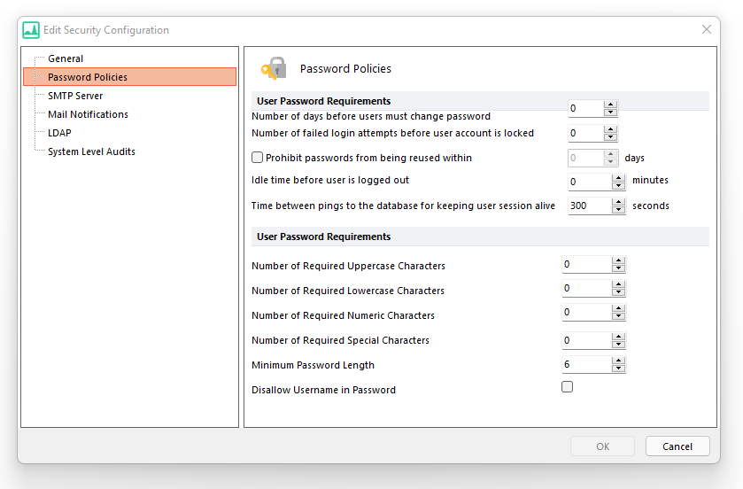 Figure 18.18 The Password Policies Dialog