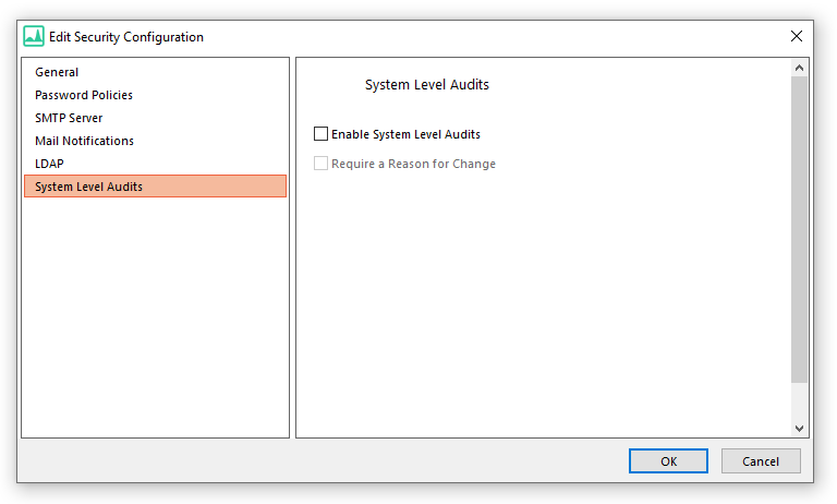 Figure 18.31 The System Level Audits Dialog