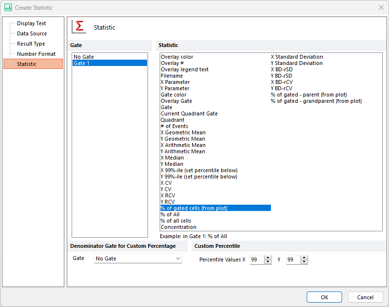 Figure 5.214 Edit Statistic dialog appearing after dragging a gate to a Pie Chart