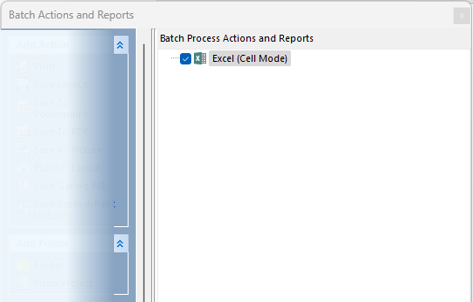 Figure T10.17  Batch Actions and Reports Window with the Export To Excel (Cell Mode) Action