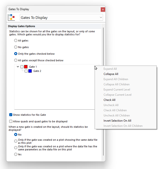 Figure 5.64  The right-click menu avaialble within the Gates to Display dialog.