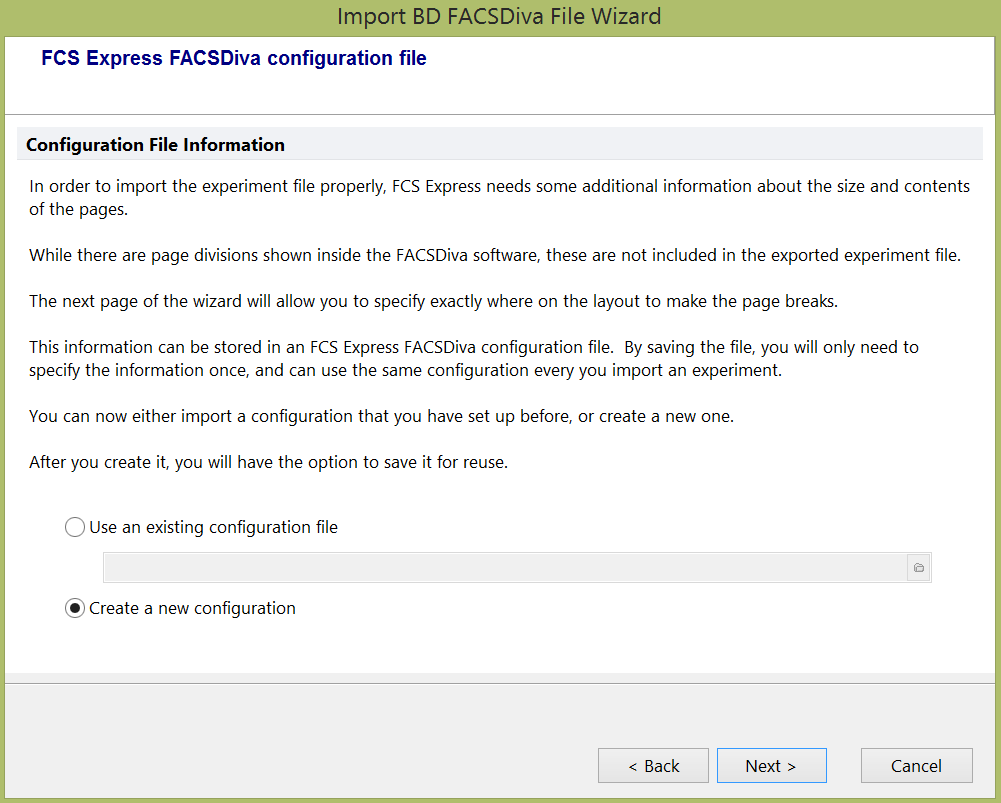 Figure 15.2  Import BD FACSDiva File Wizard - Configuration File