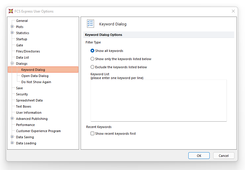 Figure 20.33  Keyword Dialog Preferences