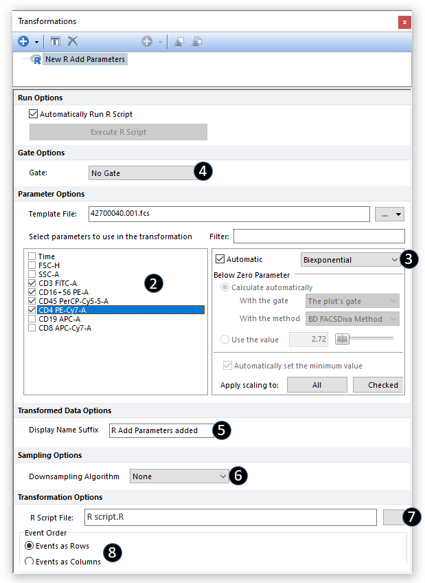 Figure 9.121 The transformation window with a fully set New R Add Parameter transformation.