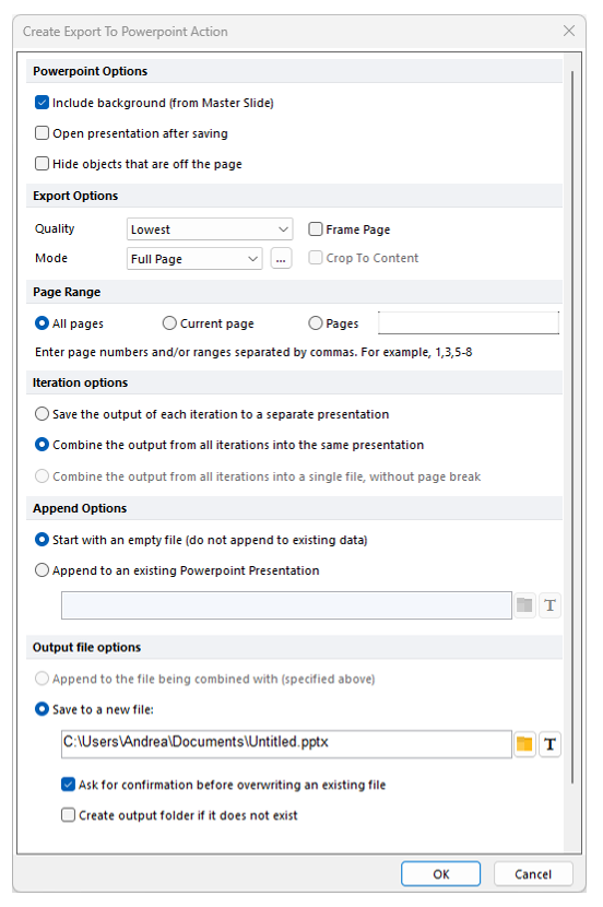 Figure 8.8  Create Export to Powerpoint Action Dialog