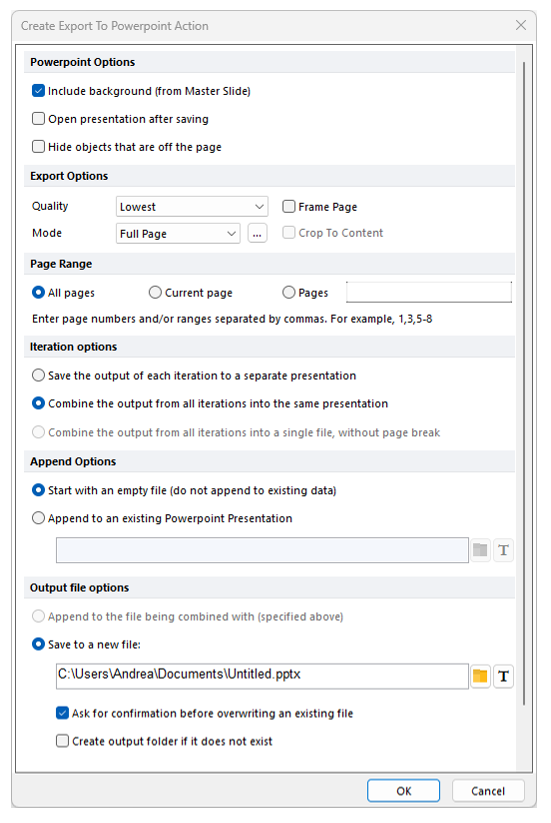 Figure 8.10  Create Export to PDF Action Dialog
