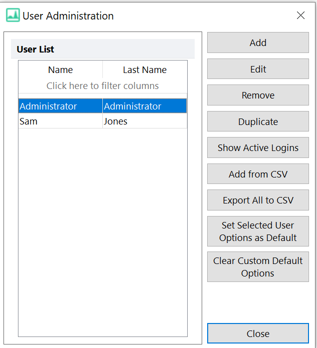 Figure 18.3  User Administration Dialog