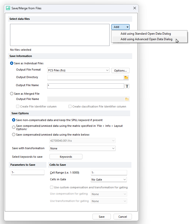 Figure 14.17 The Save/Merge from Files dialog displaying the different Add options.
