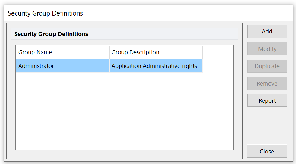 Figure 18.13  Security Group Definitions Dialog