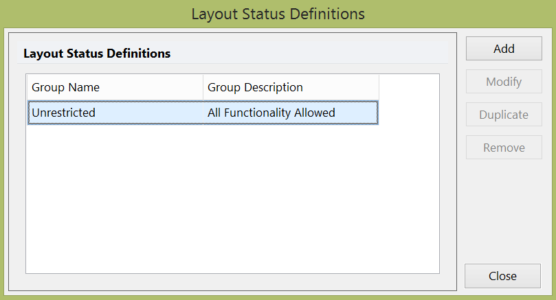 Figure 18.15  Layout Status Definitions Dialog