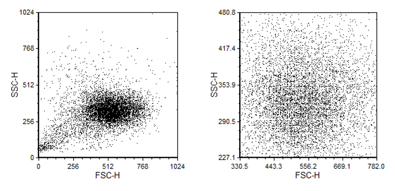 Figure 5.141  An Example of Axis Magnification on 2D plot(before, on the left and after, on the right).