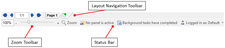 Figure 3.6  Layout Navigation Toolbar with Zoom Toolbar and Status Bar