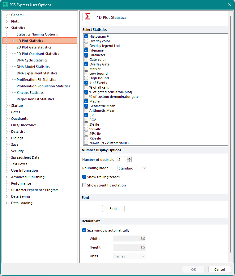 Figure 20.19  1D Plot Statistics Options