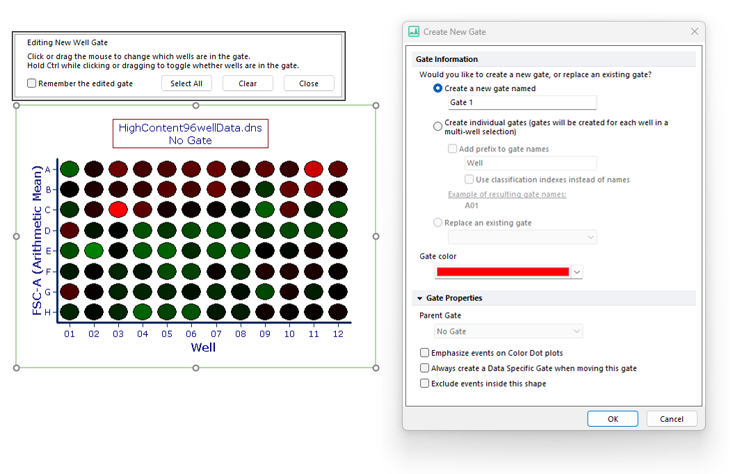 Figure 5.79  Setting a Well Gate. Please note that in thsi screenshoit the "Gate Properties" section of the "Create New Gate" dialog has been expanded.
