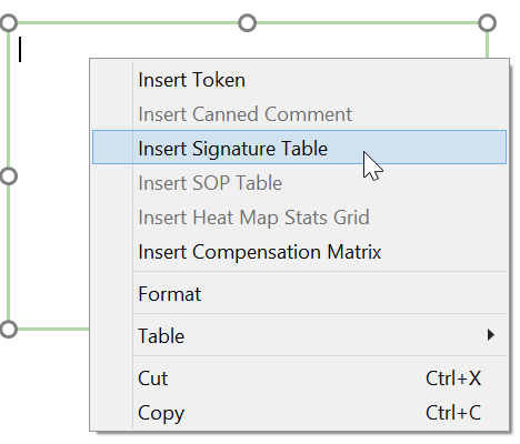 Figure 16.8 Inserting a signature table.