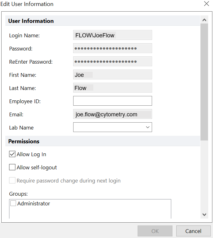 Figure 18.30 The Edit User Information dialog after a single user has been added via LDAP. 