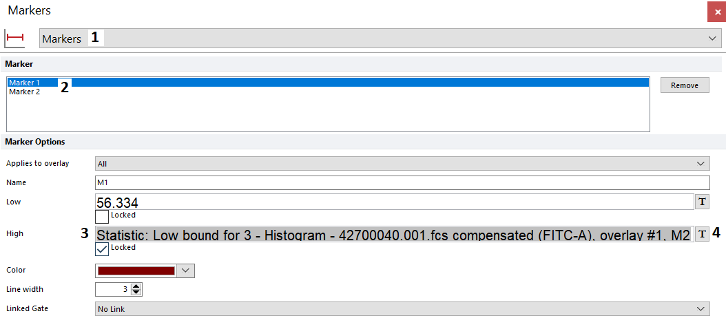 Figure 7.65 - Formatting a marker bound to use the high or low bound of another marker. 
