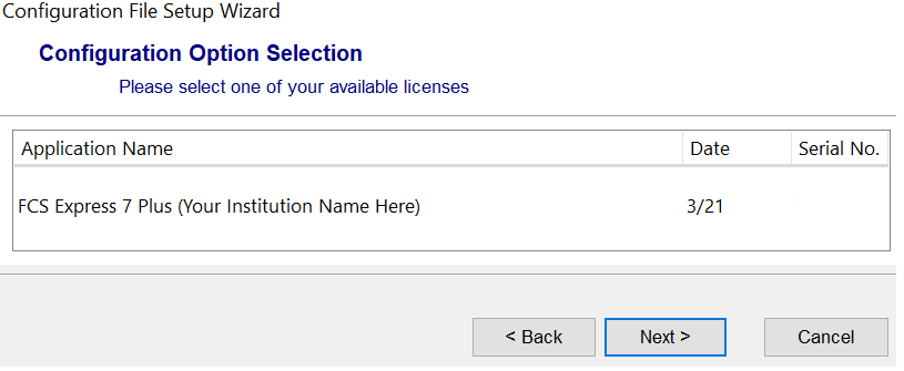 Figure 18.22 - The institution name showing in the configuration wizard dialog. 