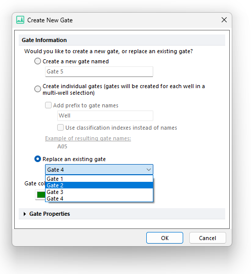 Figure 5.83 - The Create New Gate dialog with the "Reaplce an existing gate" option selected.