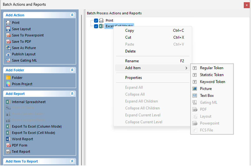 Figure 8.44) Adding items to a batch action by right clicking on the action.