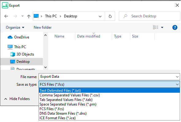 Figure 14.11 - The file export Save As dialog. Note the files of type dropdown list.