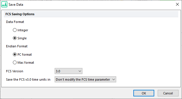 Figure 14.13 - The Save Data dialog allows you to choose the format of the data file saved.