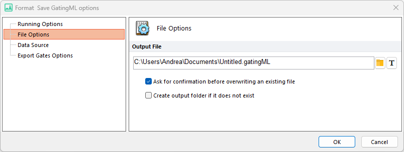Figure 8.14 Save GatingML File Options
