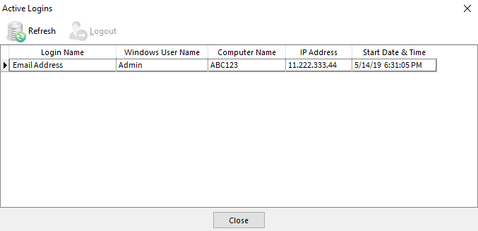 Figure 18.4  Active Logins Dialog