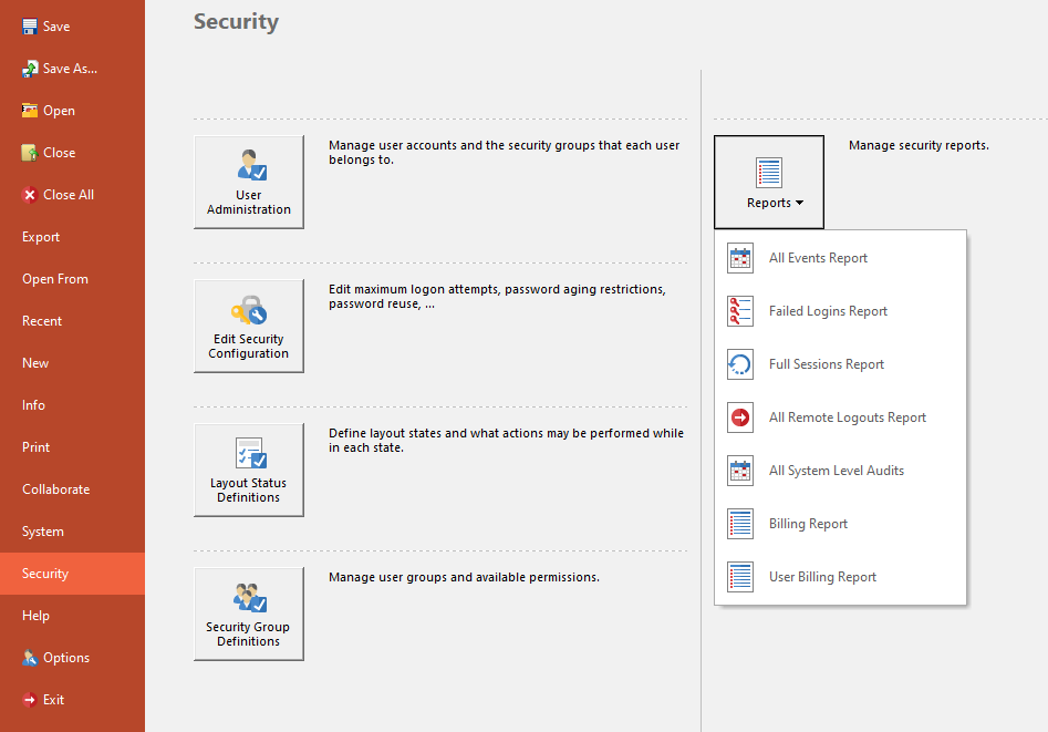 Figure 18.40 Navigating to the Security Reports Gallery